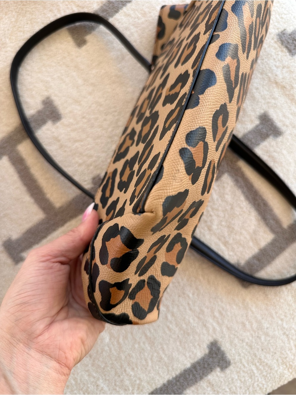 Coach Leopard-Print Tote in Brown and Black with Gold Chain Accent - Picture 9 of 14